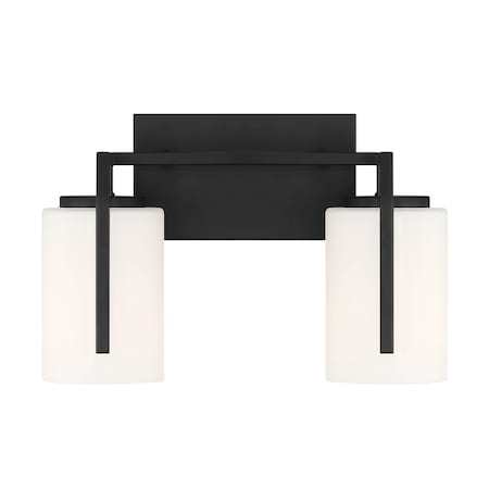 Designers Fountain Cambria 13.5in 2-Light Matte Black Modern Indoor Vanity Light with Etched Opal Glass Shades D258M-2B-MB